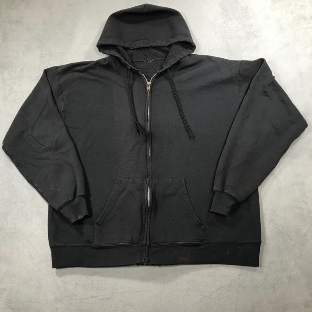 Vintage 90s Hoodie Sweatshirt Men's Large Black Full Zip Skate Grunge Faded *